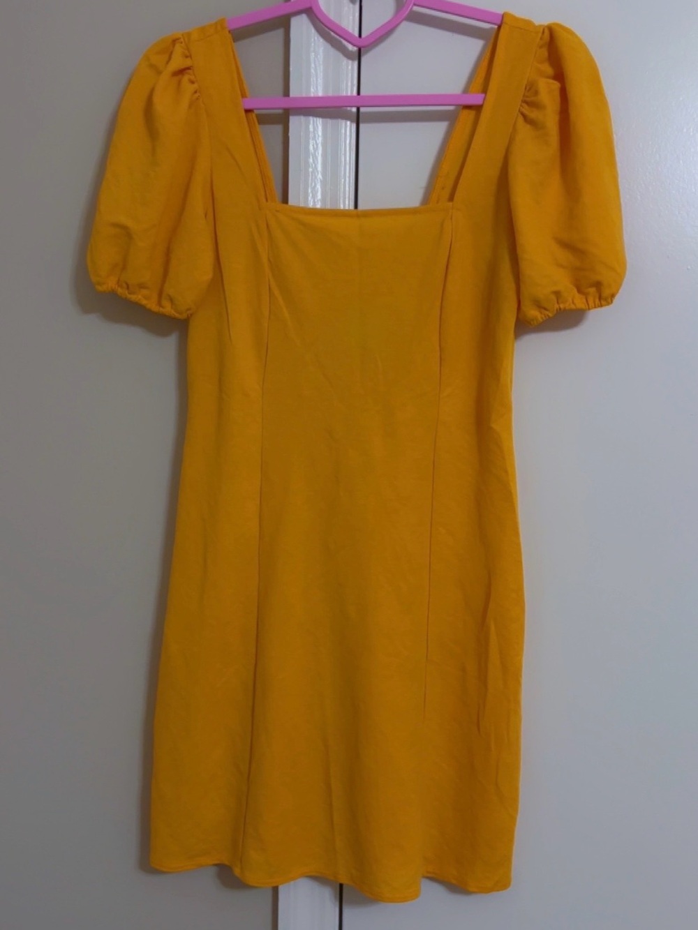 Mango Sunflower Puff-Sleeve Square Neck Dress
